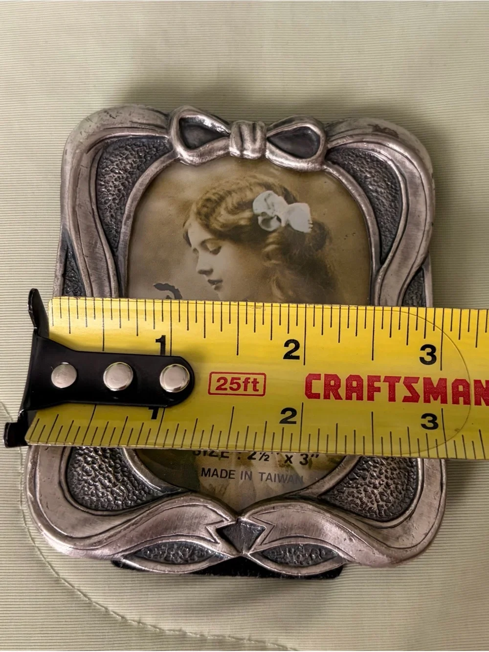 Vintage Mini Silver Tone Bow Photo Frame - Home Accents with Retro Photo